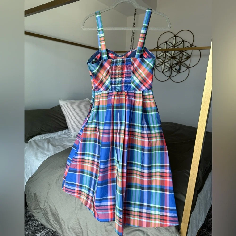 Anthropologie Maeve Plaid Dress Womens 4 Blue Fit & Flare Western Coquette Girl - Picture 2 of 8
